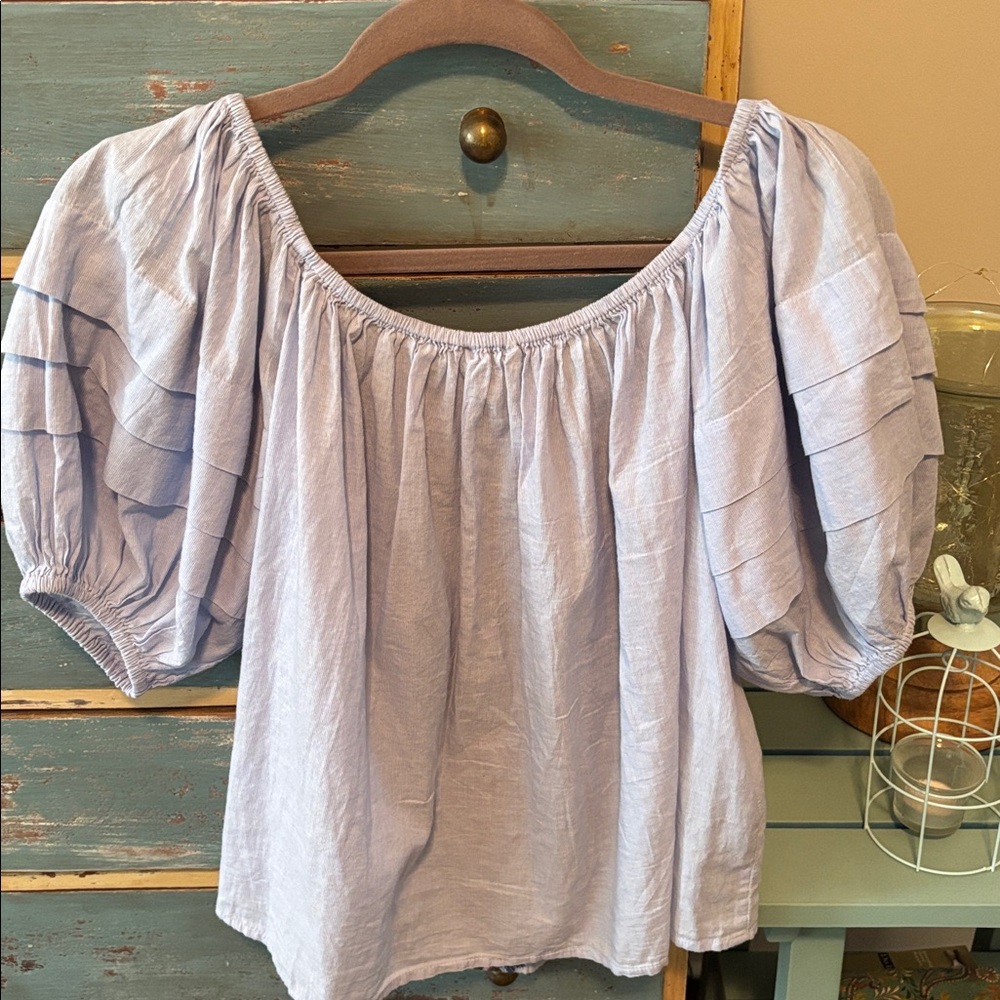 American Eagle Outfitters Light blue Embroidered Blouse sz Med - Picture 7 of 7